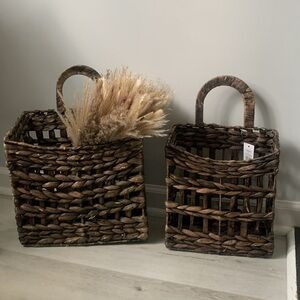 Mikasa set of 2 rattan woven straw hanging basket home decor storage organize‎